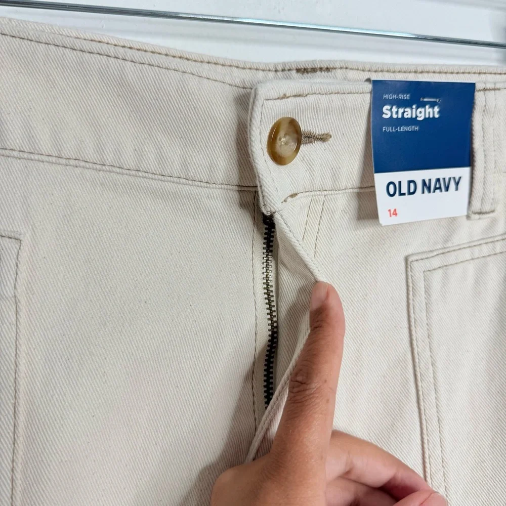 NWT Old Navy Utility Straight High‎ Rise Beige Size 14 Minimalist Neutral Modern - Picture 8 of 10